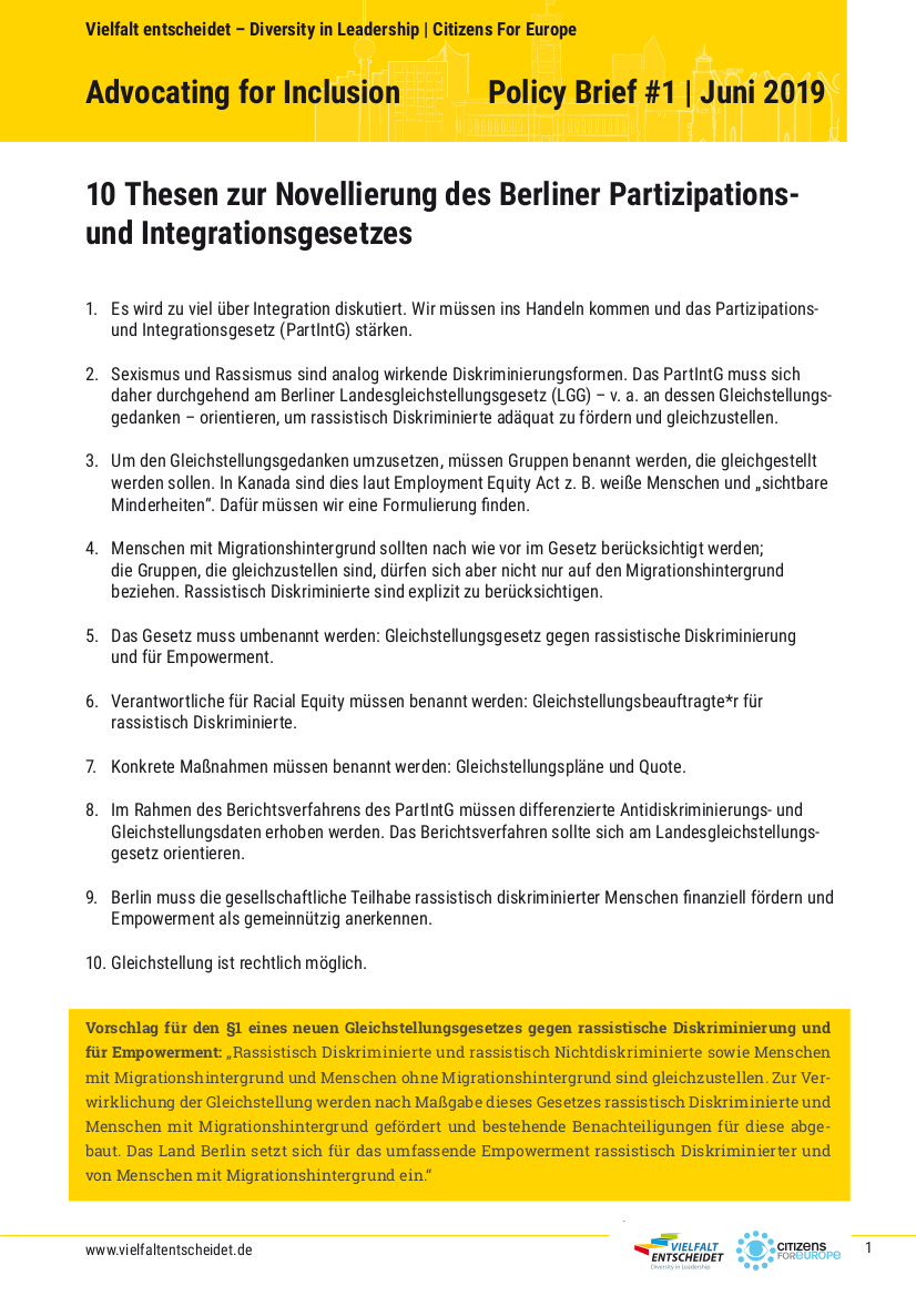 10 Thesen zur Novellierung des Berliner Partizipations- und Integrationsgesetzes